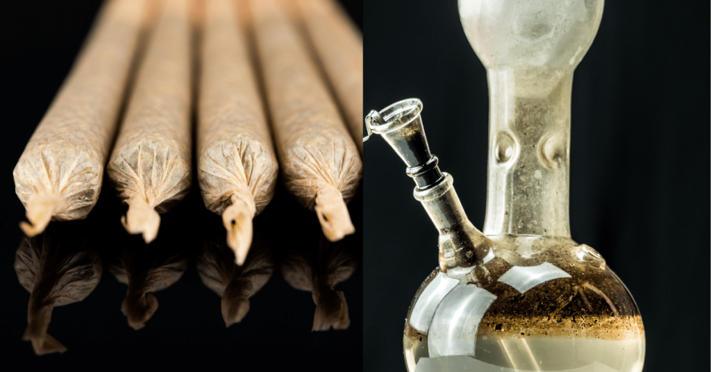 Cannabis rolled joints and bongs as ways of consuming cannabis